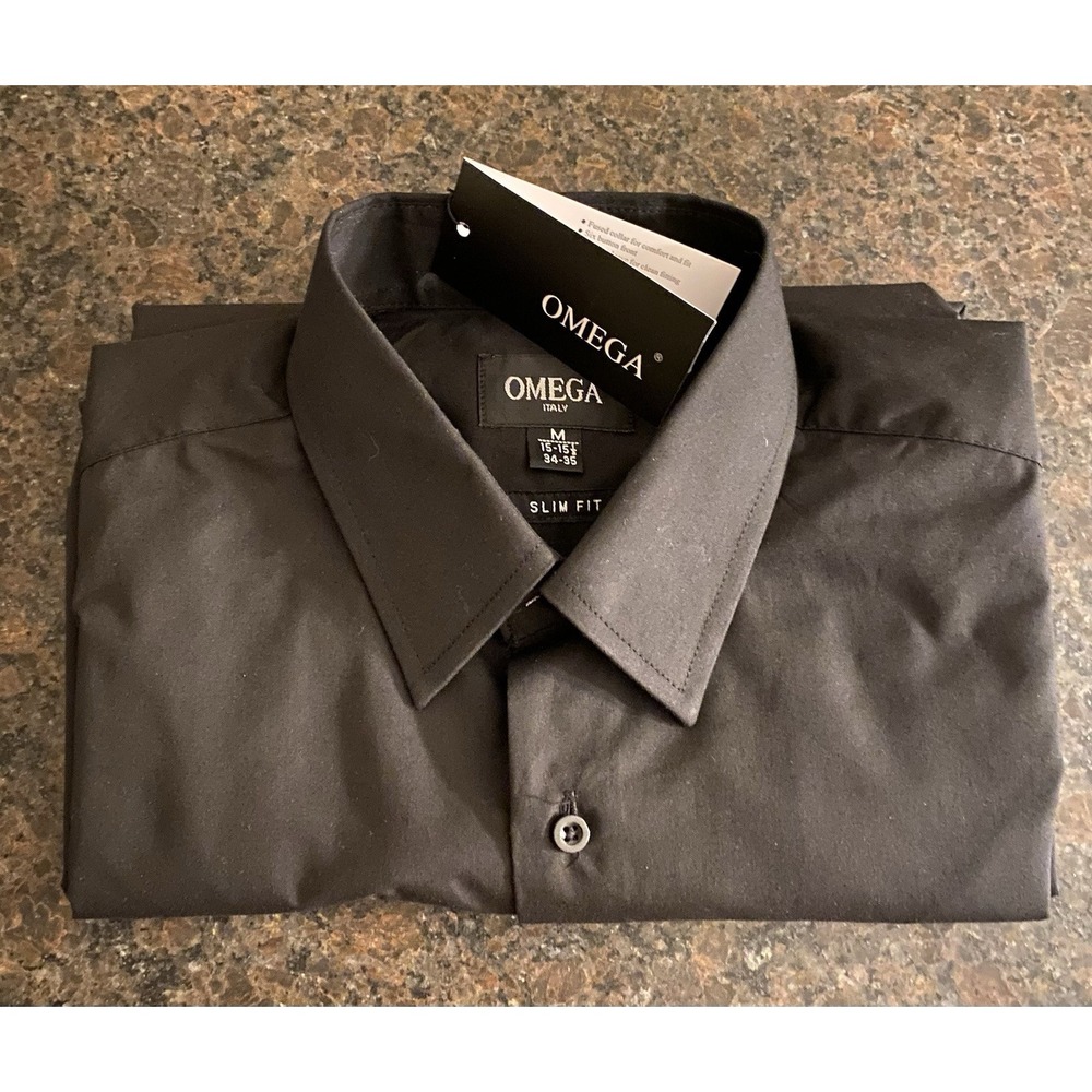 Omega Italy Shirt‎ Mens Black Long Sleeve Collared Cotton Blend Button Up Medium - Picture 4 of 5
